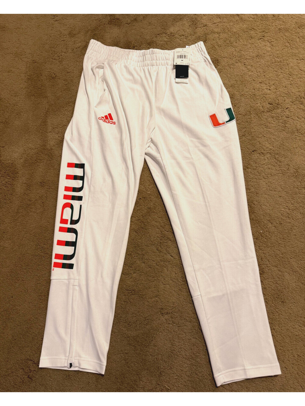 NWT Adidas Miami Hurricanes Athletic Pants Mens M Lined Ankle Zip Retail $75